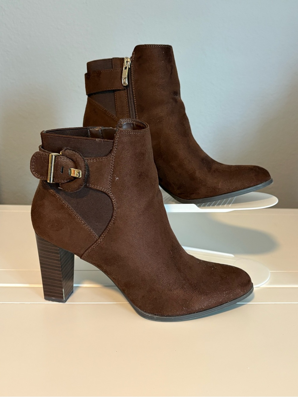 Women’s Brown Suede Ankle Boot with Buckle Accent